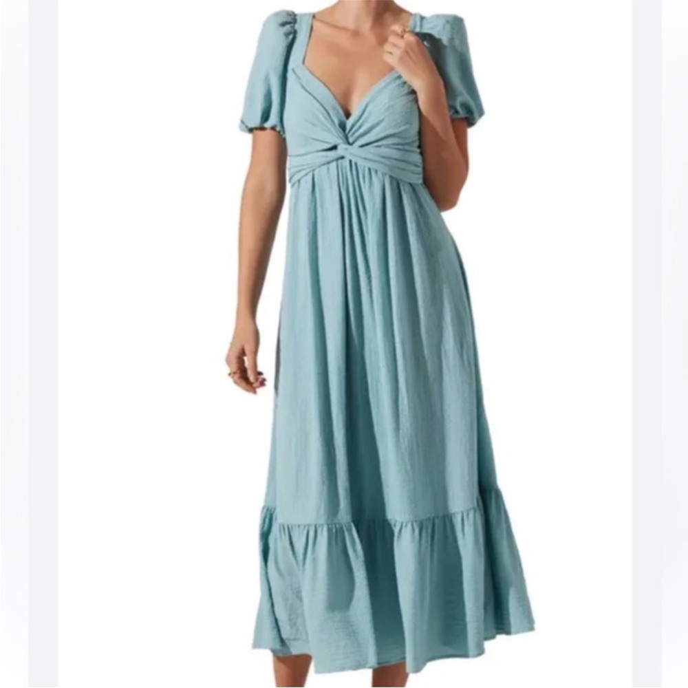 Astr Light Blue Maxi Dress with Puff Sleeves